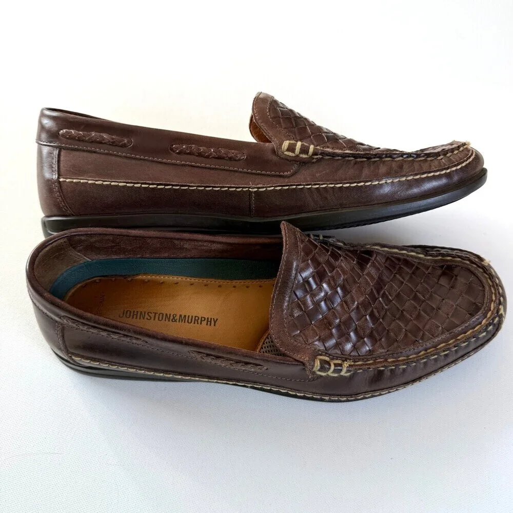Johnston & Murphy Woven Leather Loafers, Men's Sz 11.5 Brown J&M Flex Sole NWOT